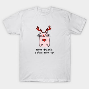 Meowy Christmas, cute cat with antlers T-Shirt